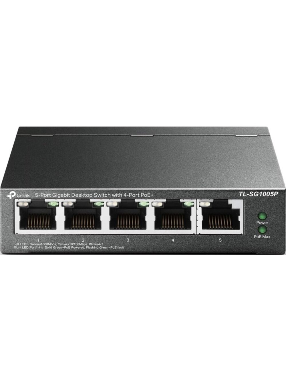 5-Port Gigabit PoE Switch, 4 PoE+ Ports @65W, Desktop, Plug & Play, Metal